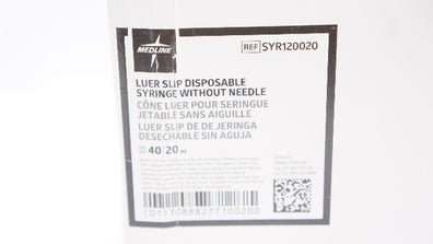 Medline SYR120020 Luer Slip Disposable Syringe Without Ndle 20ml - Box of 40